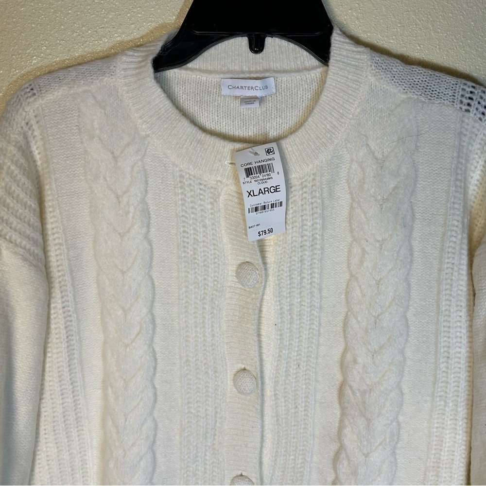 Charter Club Cable Knit Cardigan Sweater Cream White Ivory Womens XL Classic NEW - Picture 7 of 10